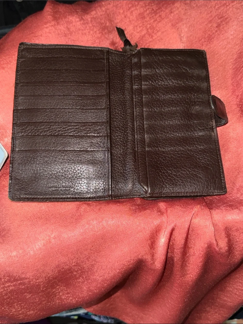 Bottega Veneta Brown Leather Snap Agenda Wallet with Zigzag Stitch